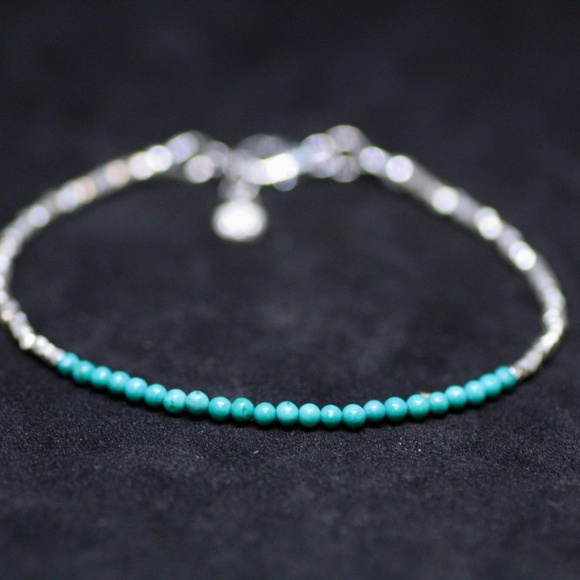 Natural Teal Turquoise Bracelet Sterling Silver , December Birthstone - Picture 5 of 6